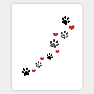 Paw prints and red hearts Sticker